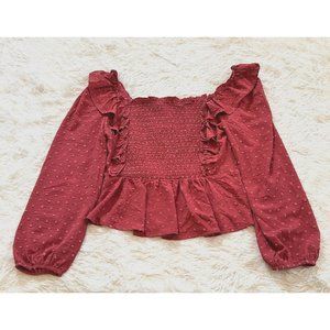 Altard State Women Top Large Red Ruffle Smocked Peplum Cottagecore Peasant 15723